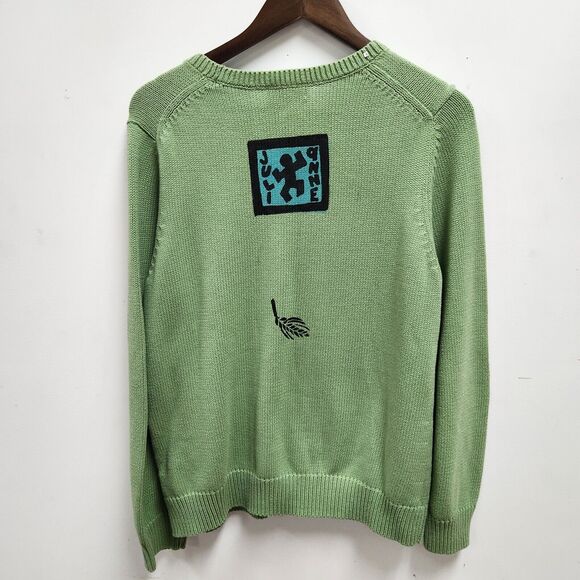 Vintage Julianne Sweater Size XL Green Leaves Crewneck Nature Art to Wear - Picture 3 of 11